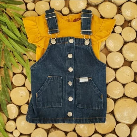 7 For All Mankind Denim Overall Dress & Ruffle Top - Picture 1 of 5